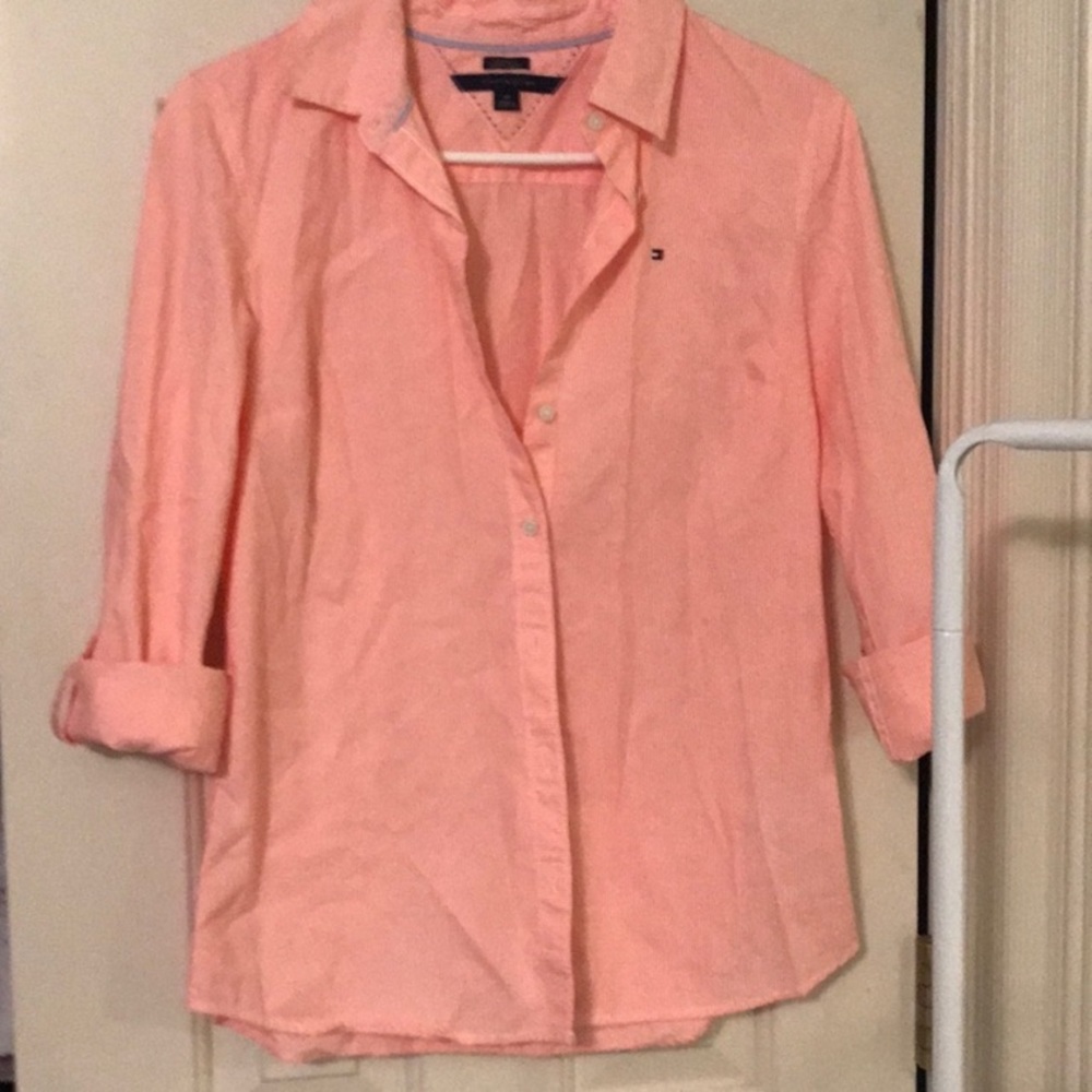 Pink/ Salmon Tommy Hilfiger collared shirt button down